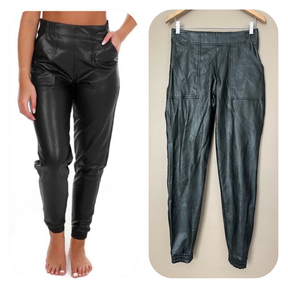 {SPANX} High Rise Faux Leather Joggers in Black - Womens Medium